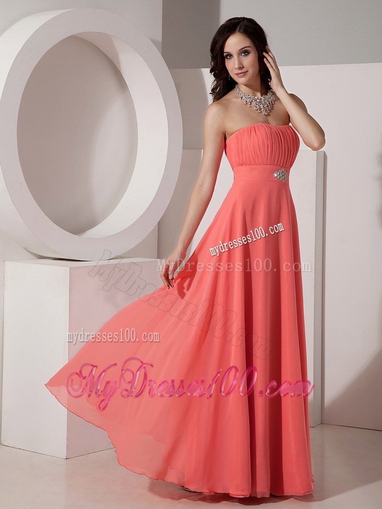 Elegant Watermelon Red Empire Strapless 2013 Prom Dress Beading