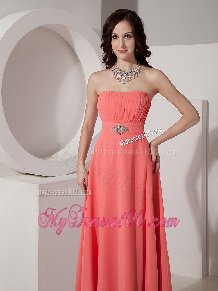 Elegant Watermelon Red Empire Strapless 2013 Prom Dress Beading