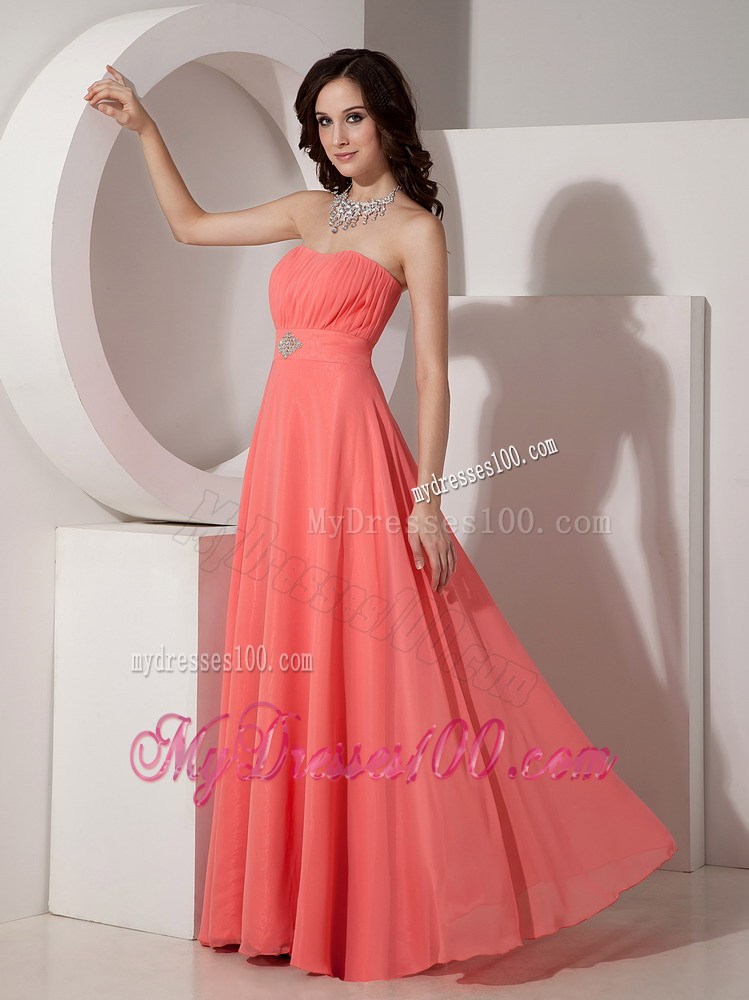 Elegant Watermelon Red Empire Strapless 2013 Prom Dress Beading