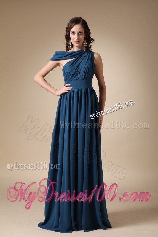 Navy Blue Empire Asymmetrical Floor-length Ruched 2013 Prom Dress