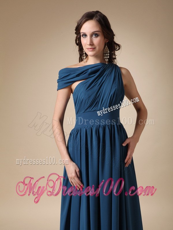 Navy Blue Empire Asymmetrical Floor-length Ruched 2013 Prom Dress