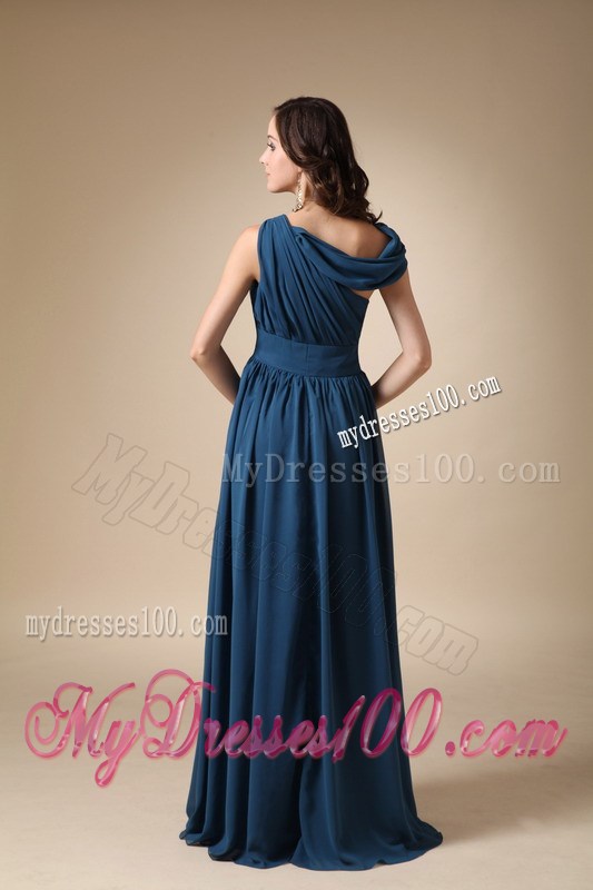 Navy Blue Empire Asymmetrical Floor-length Ruched 2013 Prom Dress