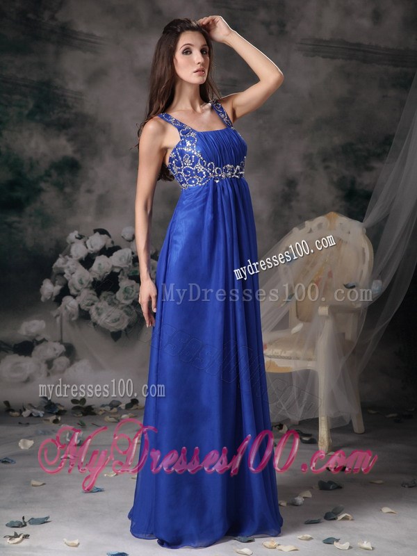 Royal Blue Straps 2013 Summer Floor-length Prom Dresses Beading