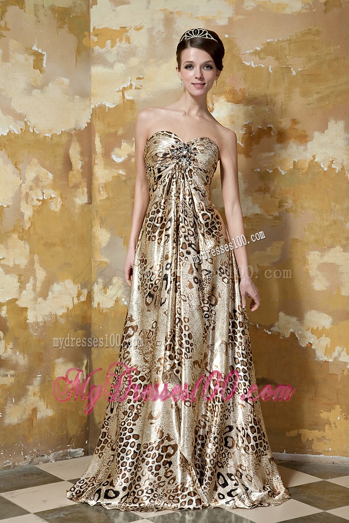 Colorful Empire Sweetheart Brush Train Printing Beading Prom Dress