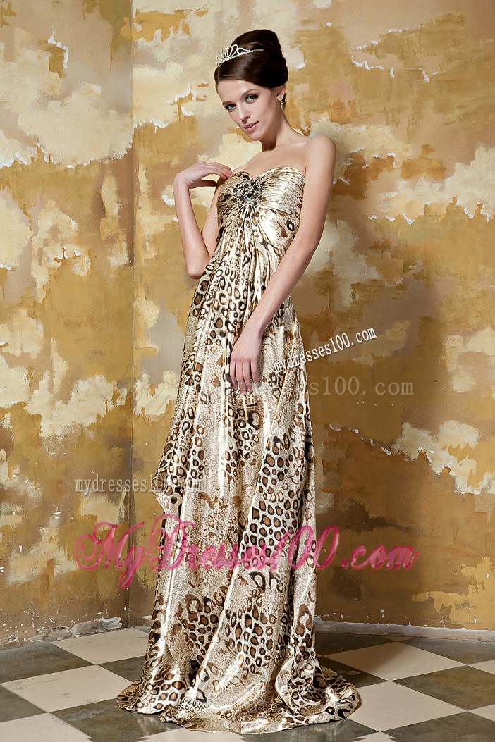 Colorful Empire Sweetheart Brush Train Printing Beading Prom Dress