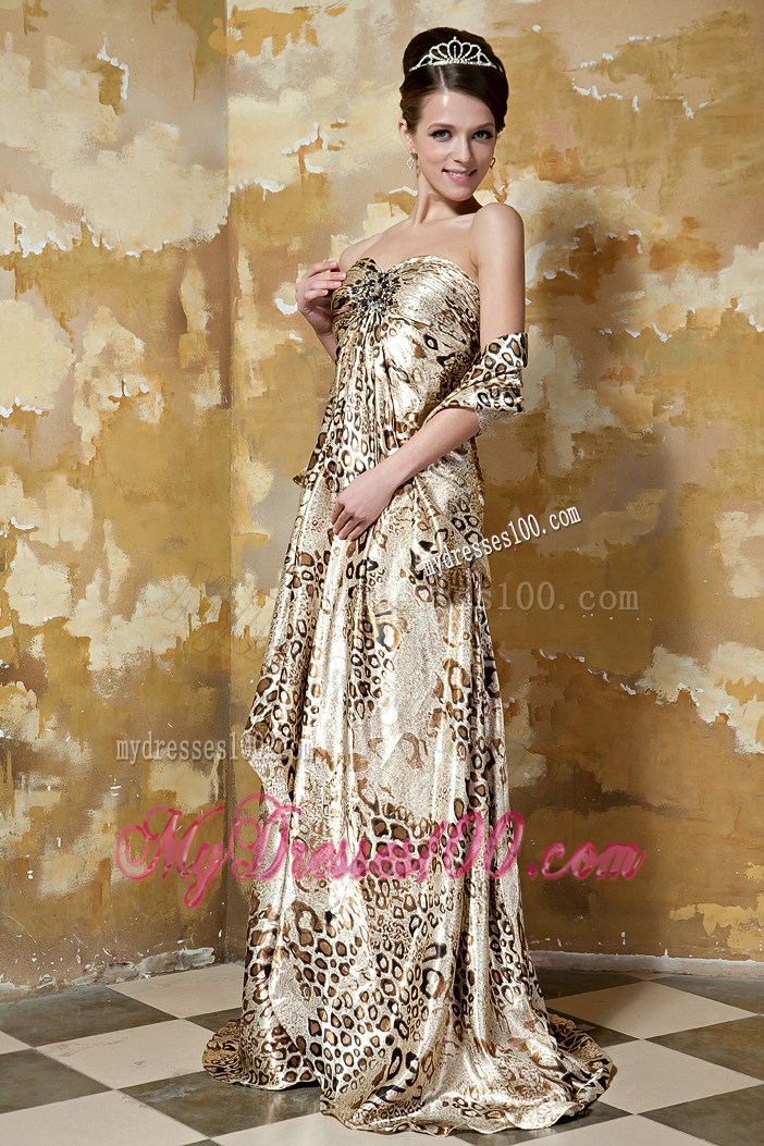 Colorful Empire Sweetheart Brush Train Printing Beading Prom Dress