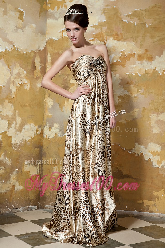 Colorful Empire Sweetheart Brush Train Printing Beading Prom Dress