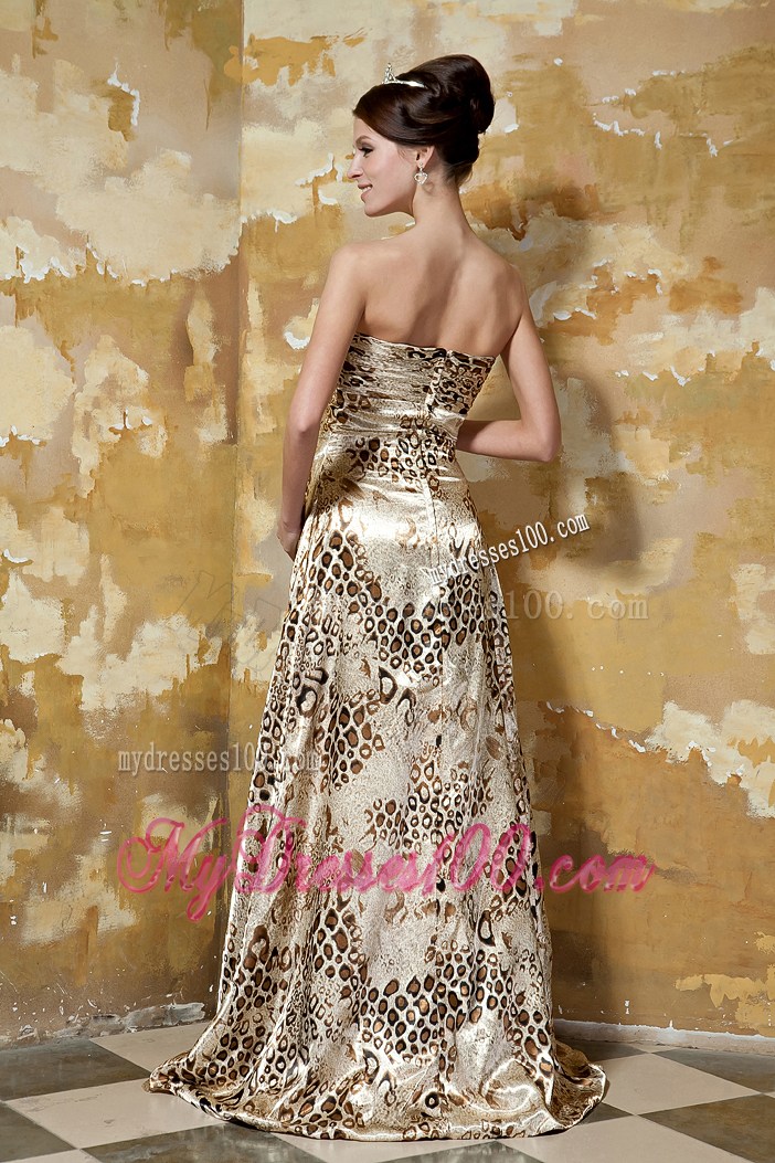 Colorful Empire Sweetheart Brush Train Printing Beading Prom Dress