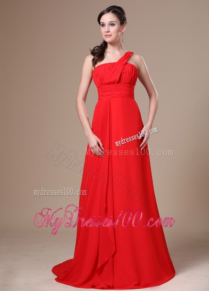 One Shoulder For 2013 Prom Dresses With Ruching and Brush Train