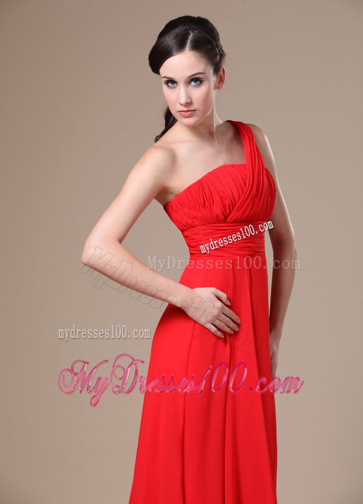 One Shoulder For 2013 Prom Dresses With Ruching and Brush Train