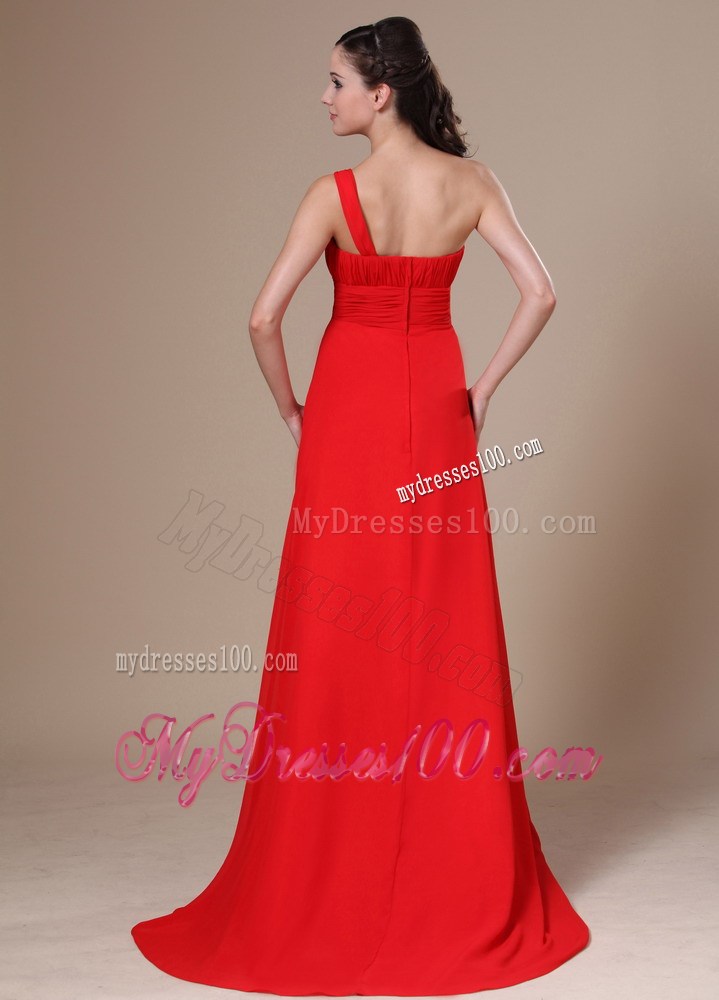 One Shoulder For 2013 Prom Dresses With Ruching and Brush Train