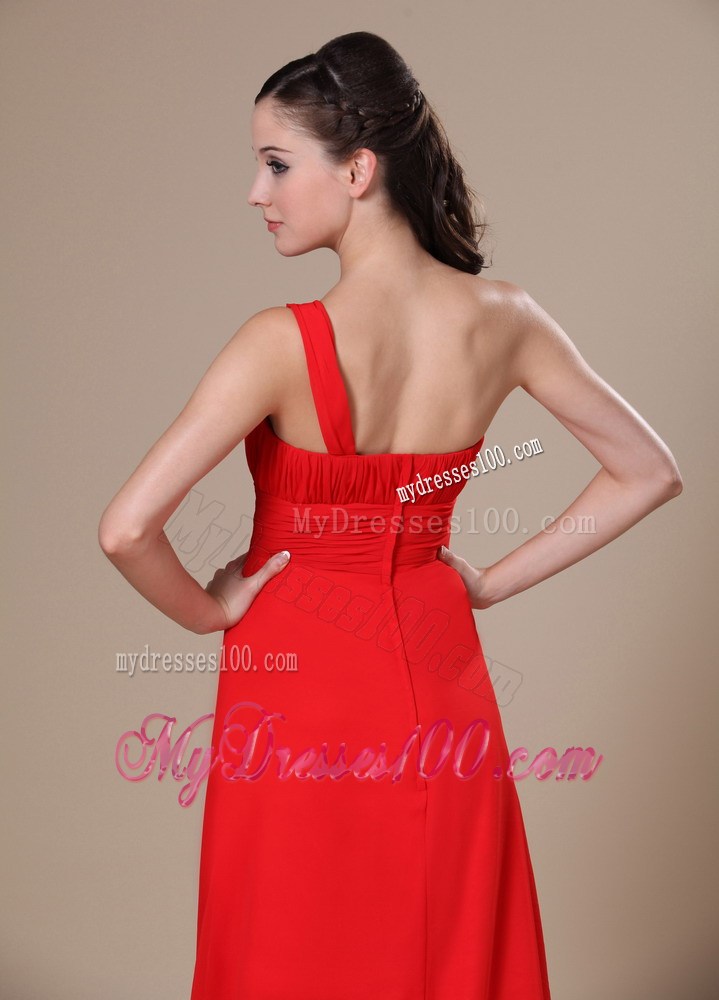 One Shoulder For 2013 Prom Dresses With Ruching and Brush Train