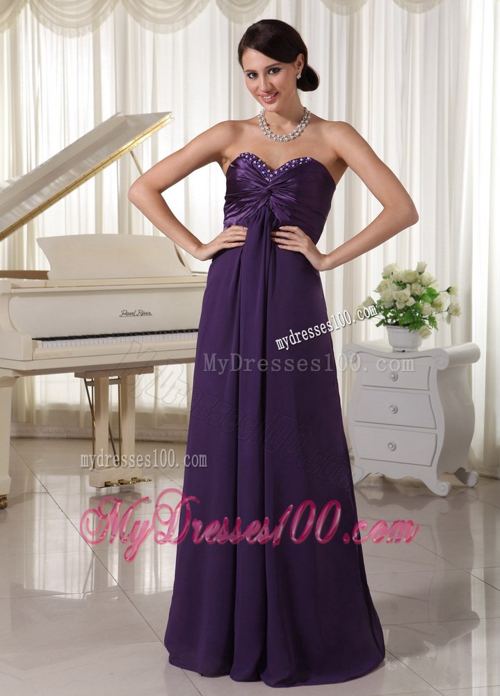 Empire Sweetheart Beaded Dark Purple Prom Evening Dress On Sale