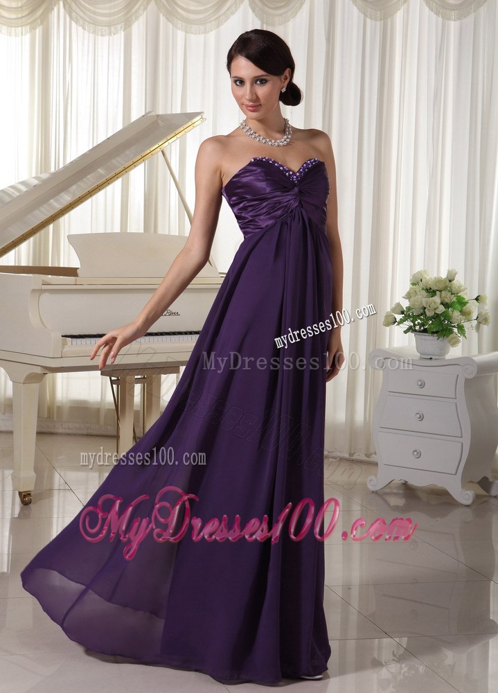 Empire Sweetheart Beaded Dark Purple Prom Evening Dress On Sale