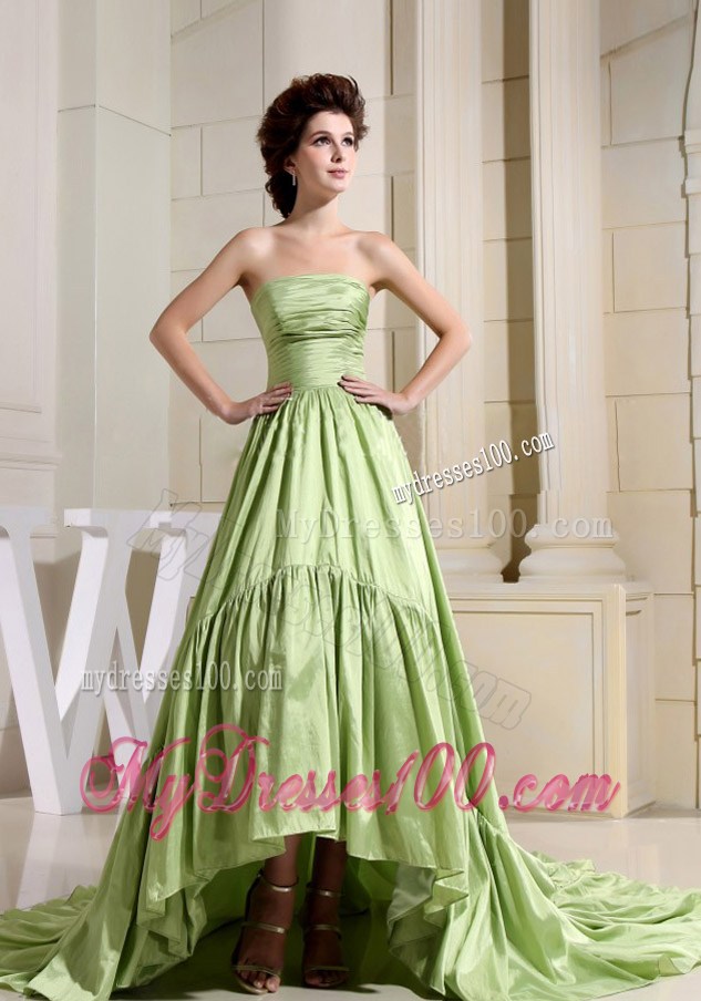 Unique Yellow Green Prom Dresses Strapless Court Train 2013