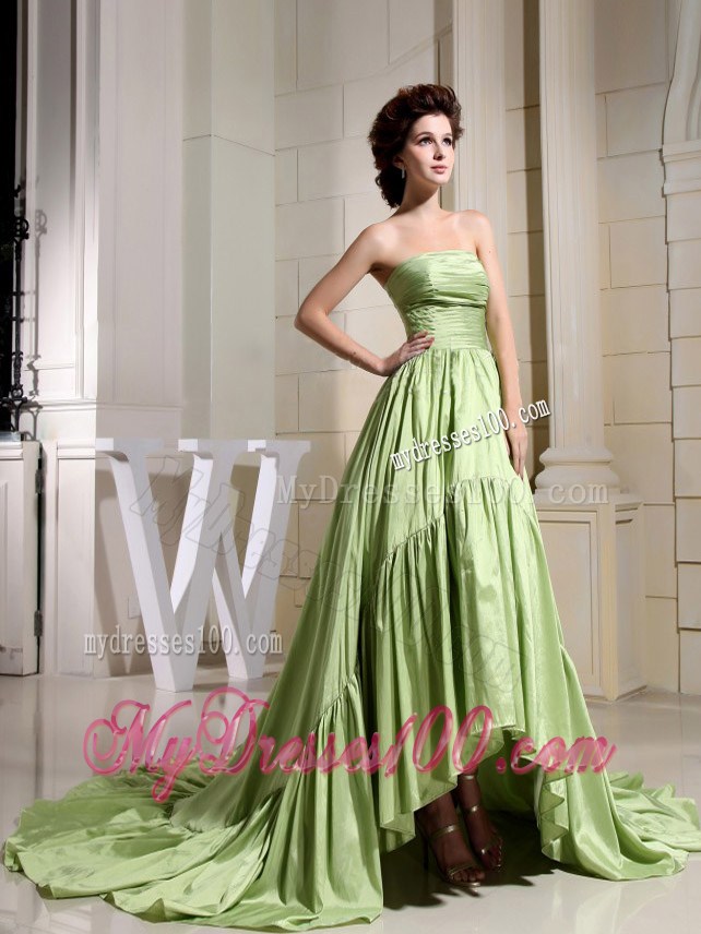 Unique Yellow Green Prom Dresses Strapless Court Train 2013