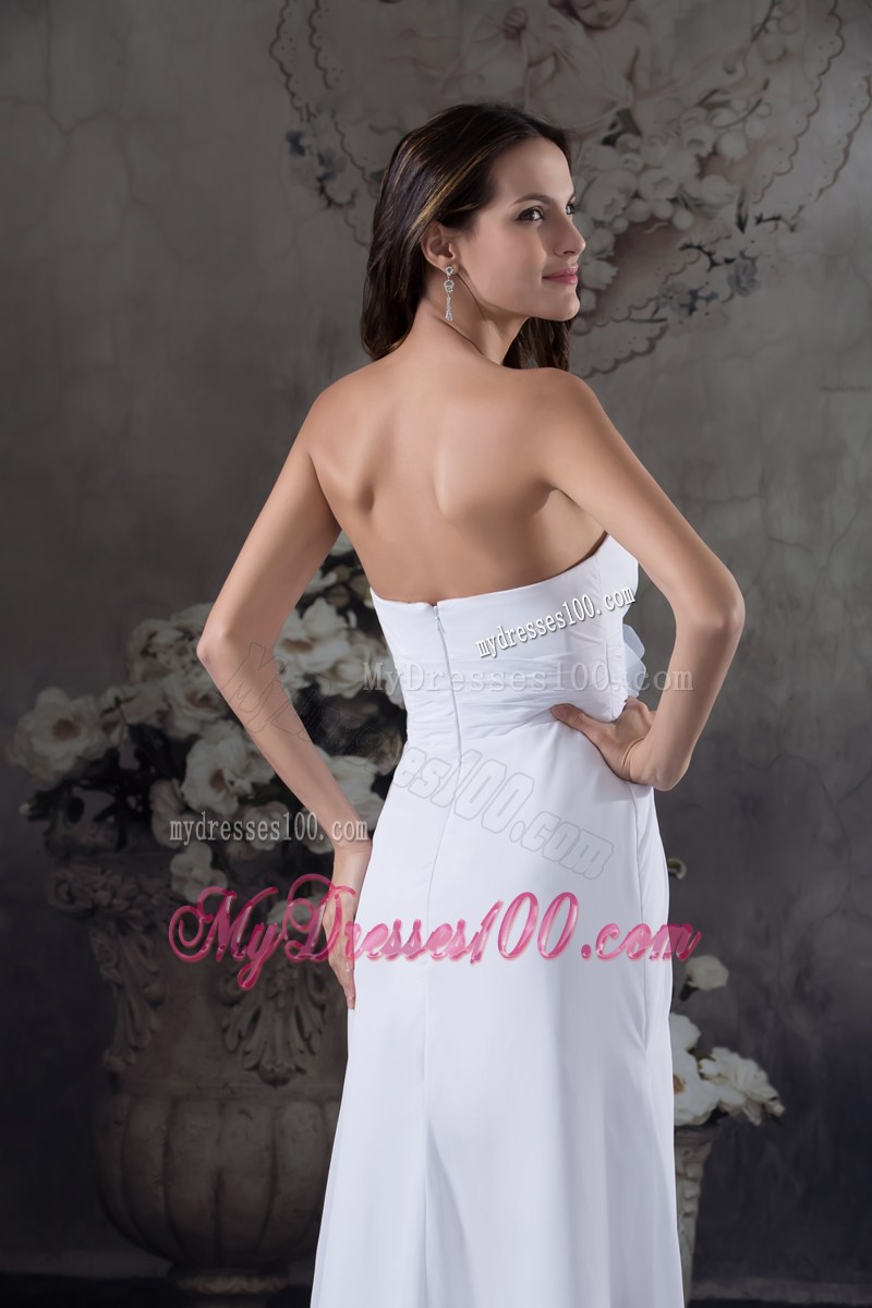 Elegant Empire Strapless Hand Made Flowers long White Prom Dress