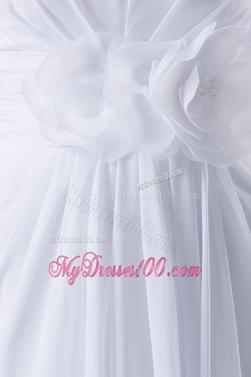 Elegant Empire Strapless Hand Made Flowers long White Prom Dress