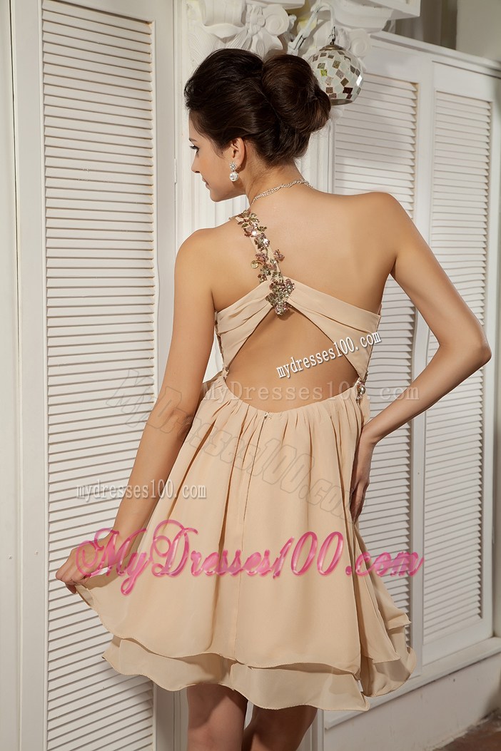 Simple Champagne Short Prom Dresses Empire Sweetheart Appliques