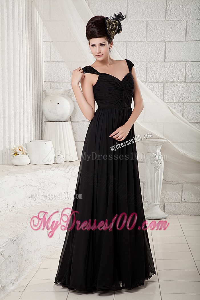 Discount Black Empire Prom Dresses V-neck Beading Floor-length