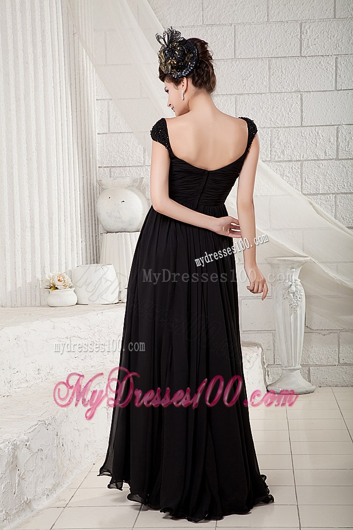 Discount Black Empire Prom Dresses V-neck Beading Floor-length