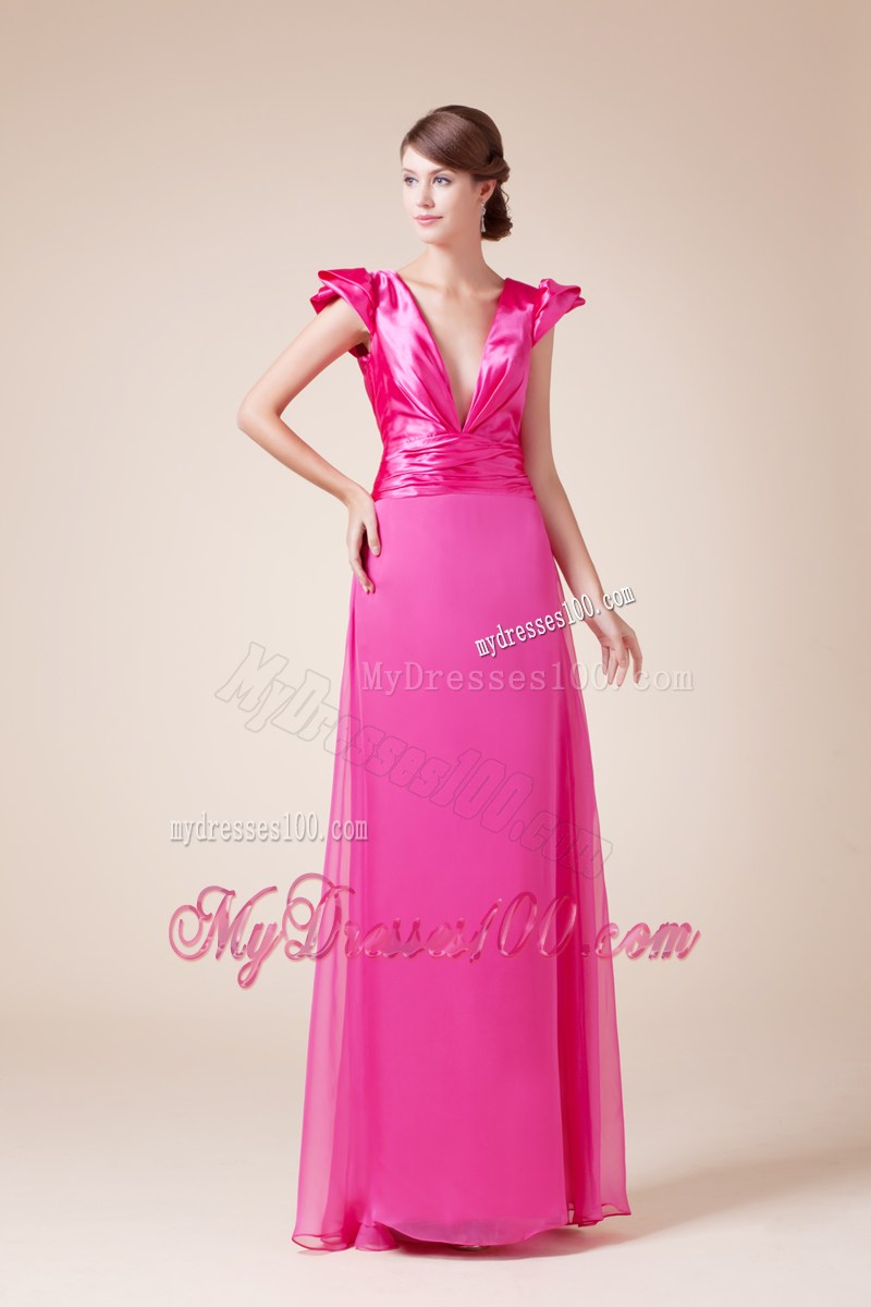 Exquisite V-neck Column / Sheath Long Prom Dress With Cap Sleeves