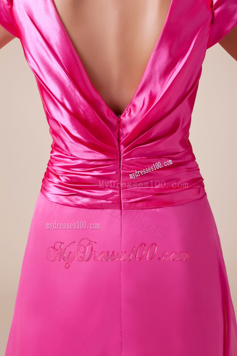 Exquisite V-neck Column / Sheath Long Prom Dress With Cap Sleeves