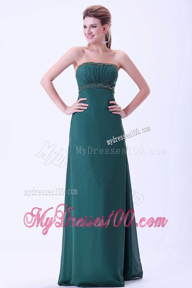 Green Strapless Empire Prom Evening Dresses Beading and Ruched