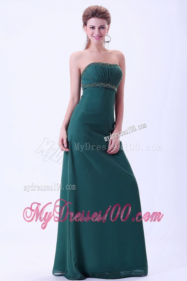 Green Strapless Empire Prom Evening Dresses Beading and Ruched