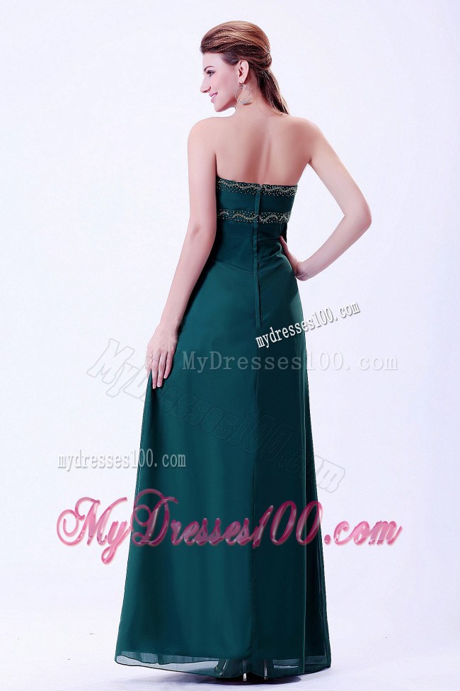 Green Strapless Empire Prom Evening Dresses Beading and Ruched