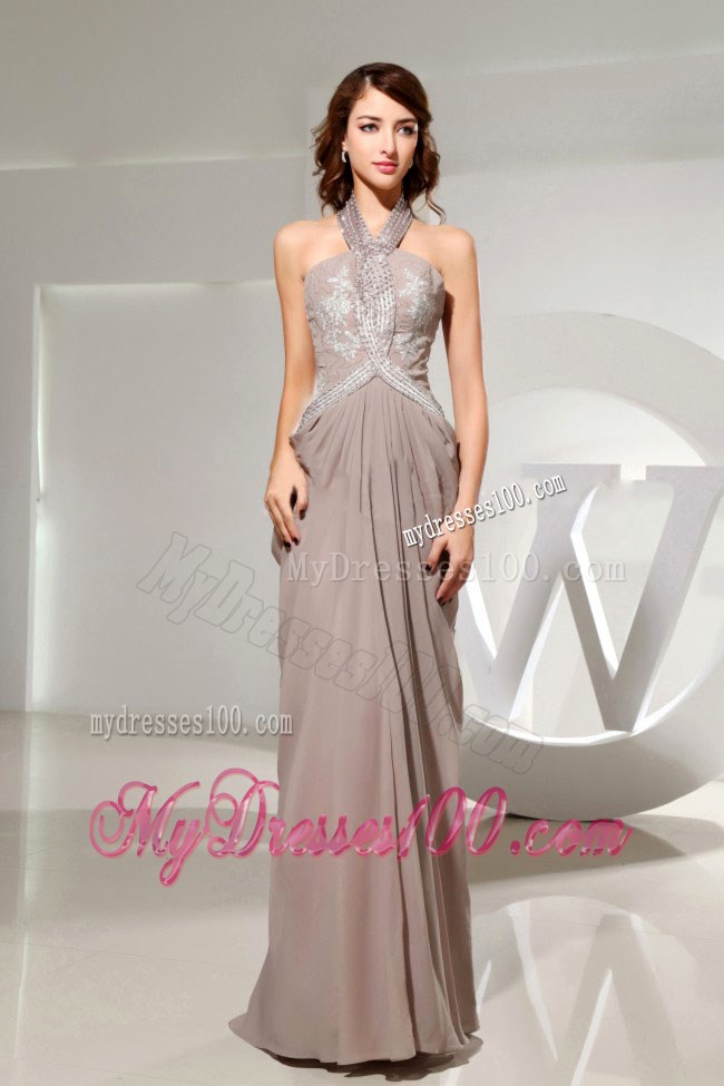 Halter Empire Beading Grey Modest 2013 Summer Cheap Prom Dress