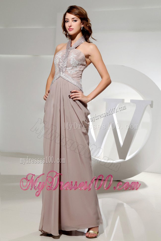Halter Empire Beading Grey Modest 2013 Summer Cheap Prom Dress