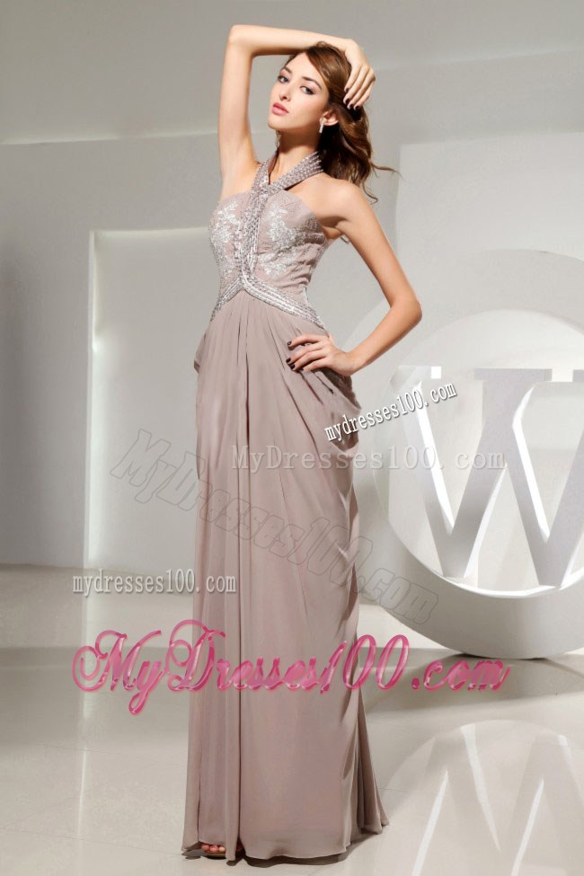 Halter Empire Beading Grey Modest 2013 Summer Cheap Prom Dress