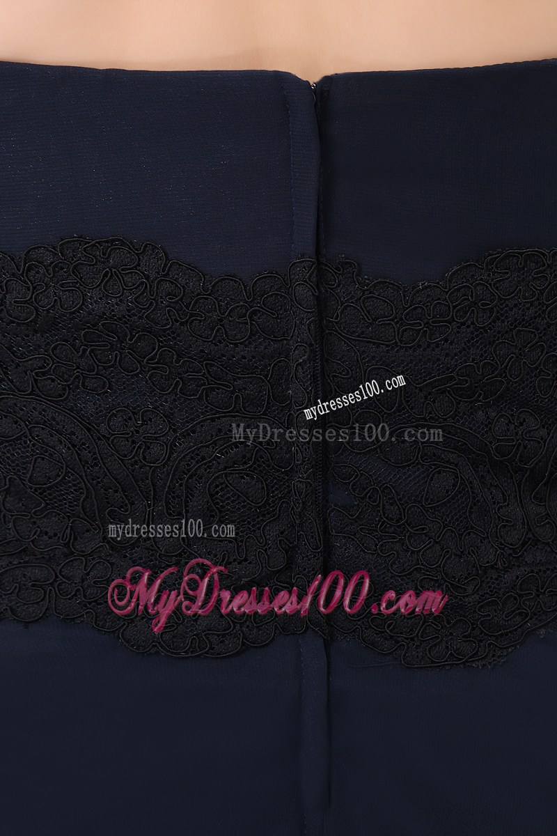 Elegant Navy Blue Empire Halter Lace Black Prom Dress Floor-length