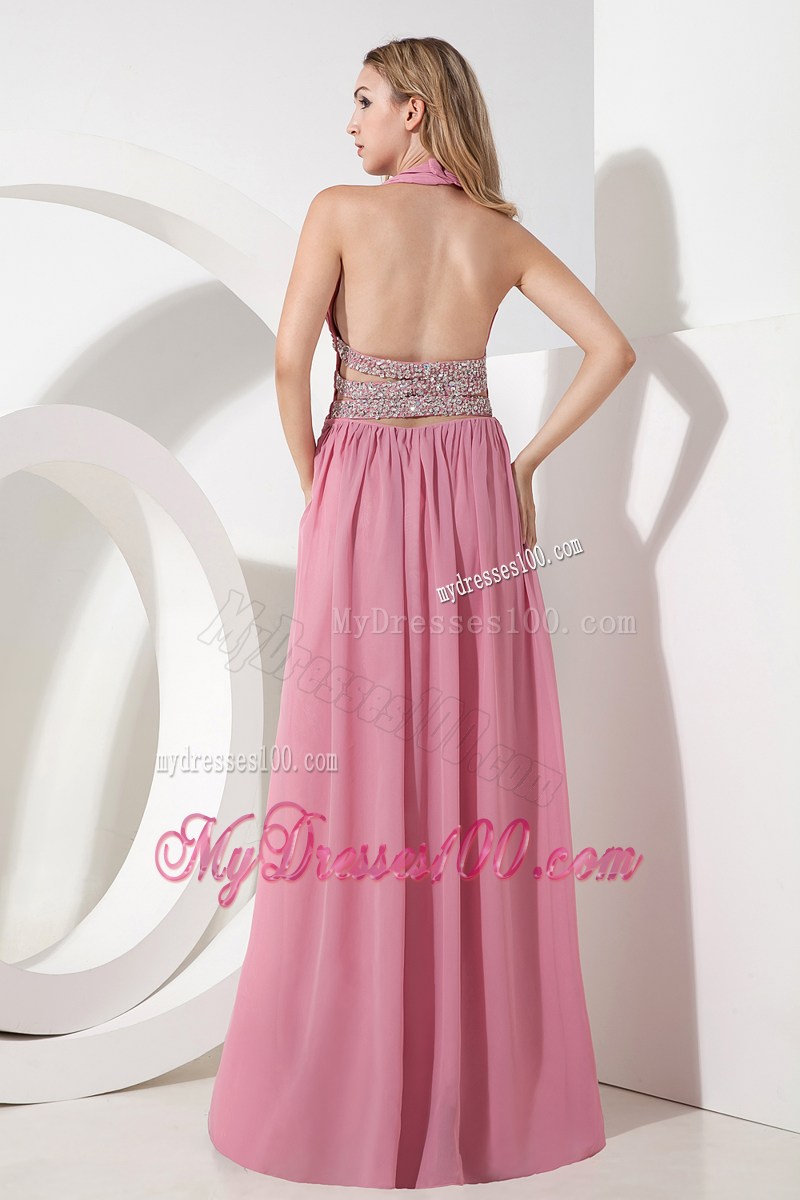 Rose Pink Empire Halter 2013 Cheap Prom Dress Beading Floor-length
