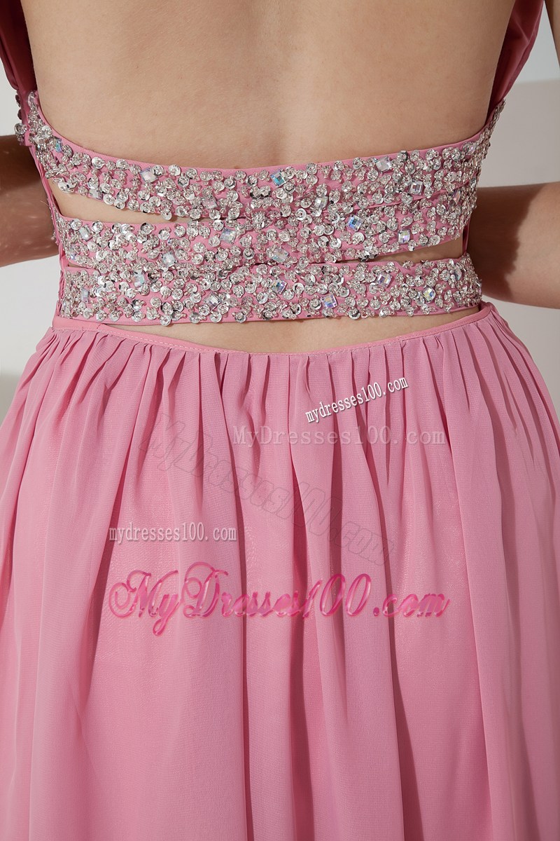 Rose Pink Empire Halter 2013 Cheap Prom Dress Beading Floor-length