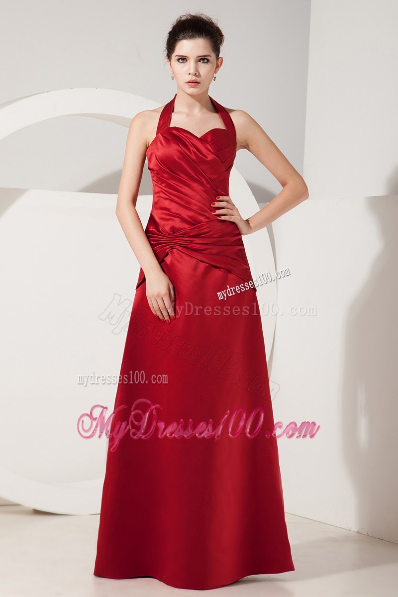 Elegant Red Empire Halter Ruching 2013 Prom Dresses Floor-length