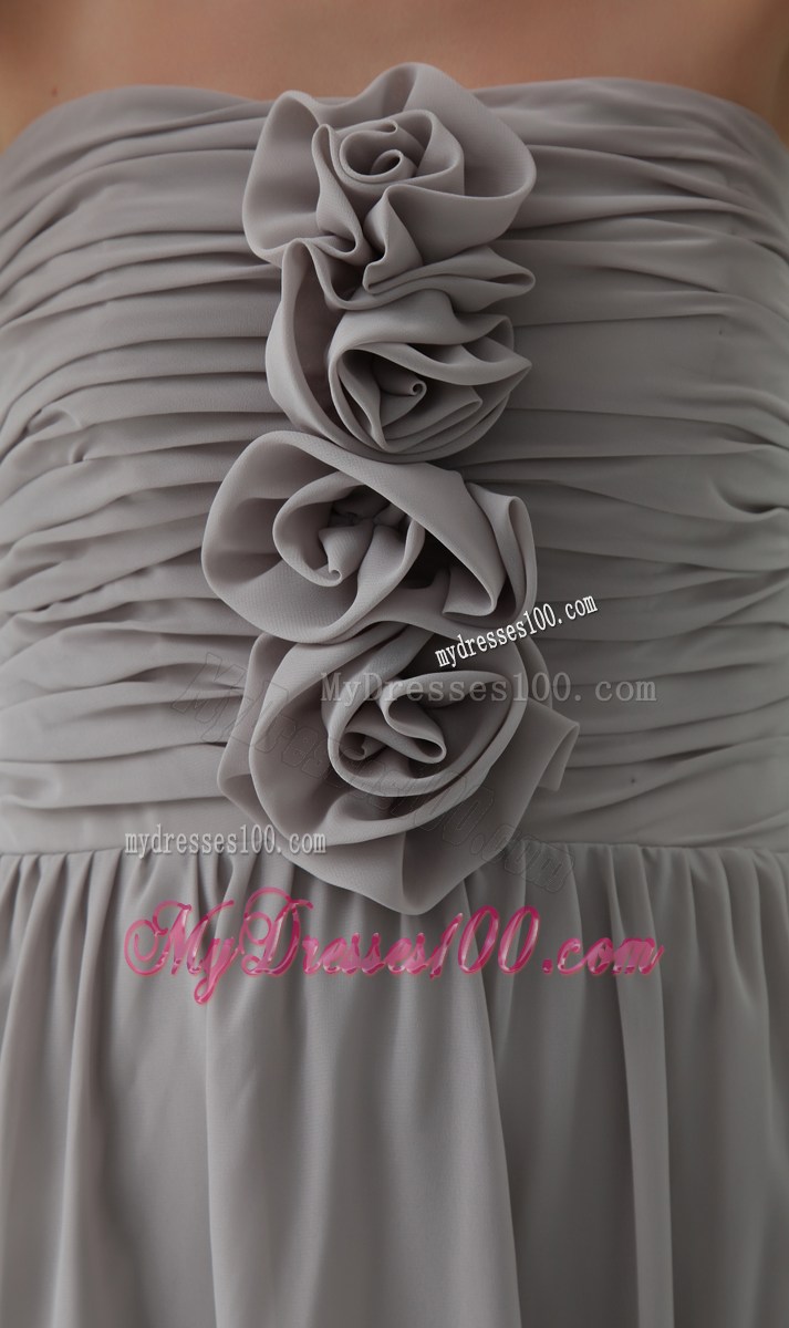 Hand Made Flowers Gray Strapless Empire Long Prom Dress