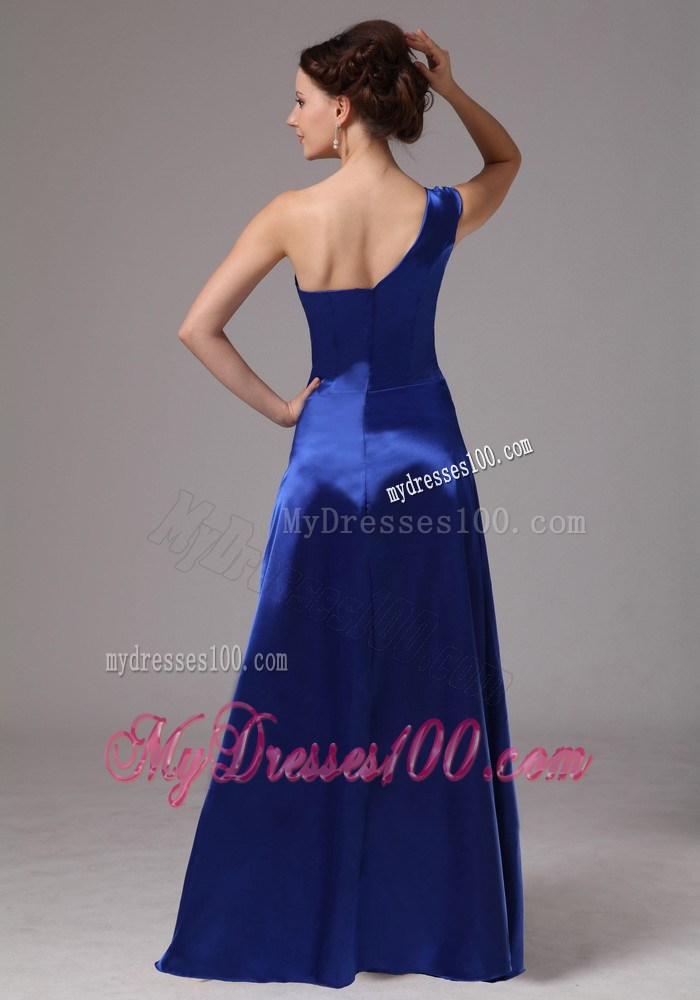 Custom Made Royal Blue Beaded One Shoulder Ruched Prom Dress