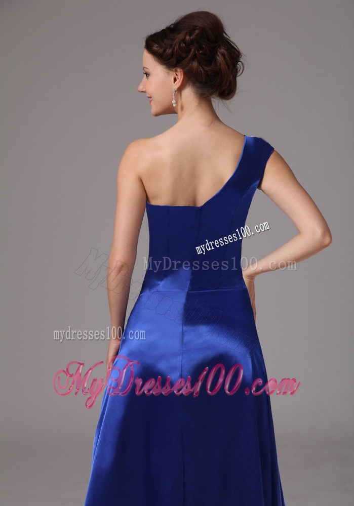 Custom Made Royal Blue Beaded One Shoulder Ruched Prom Dress