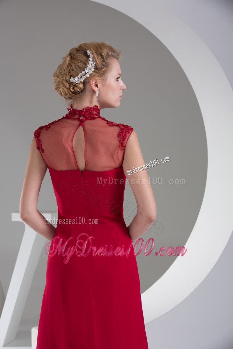 High Neck Appliques Column Empire Long Prom Dress