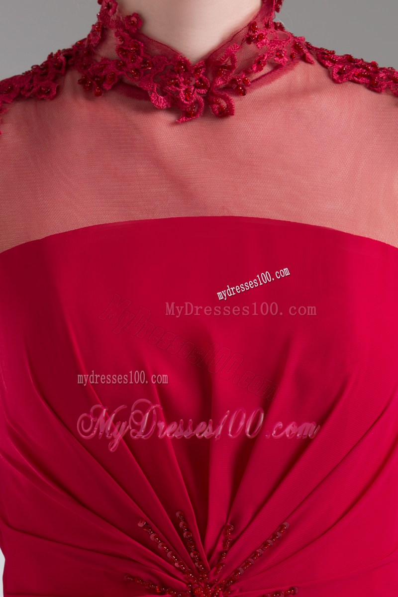 High Neck Appliques Column Empire Long Prom Dress