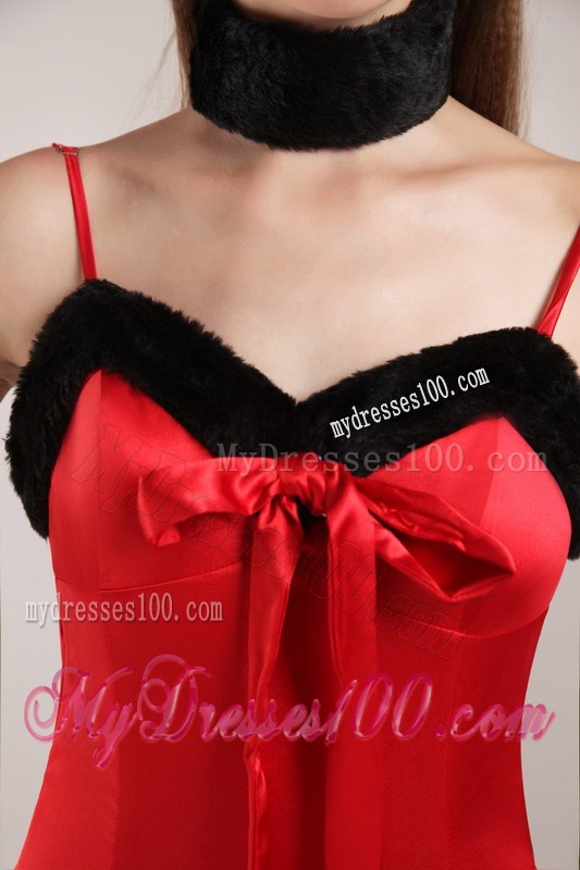 Red and Black Column Straps High-low Beading Prom Dress
