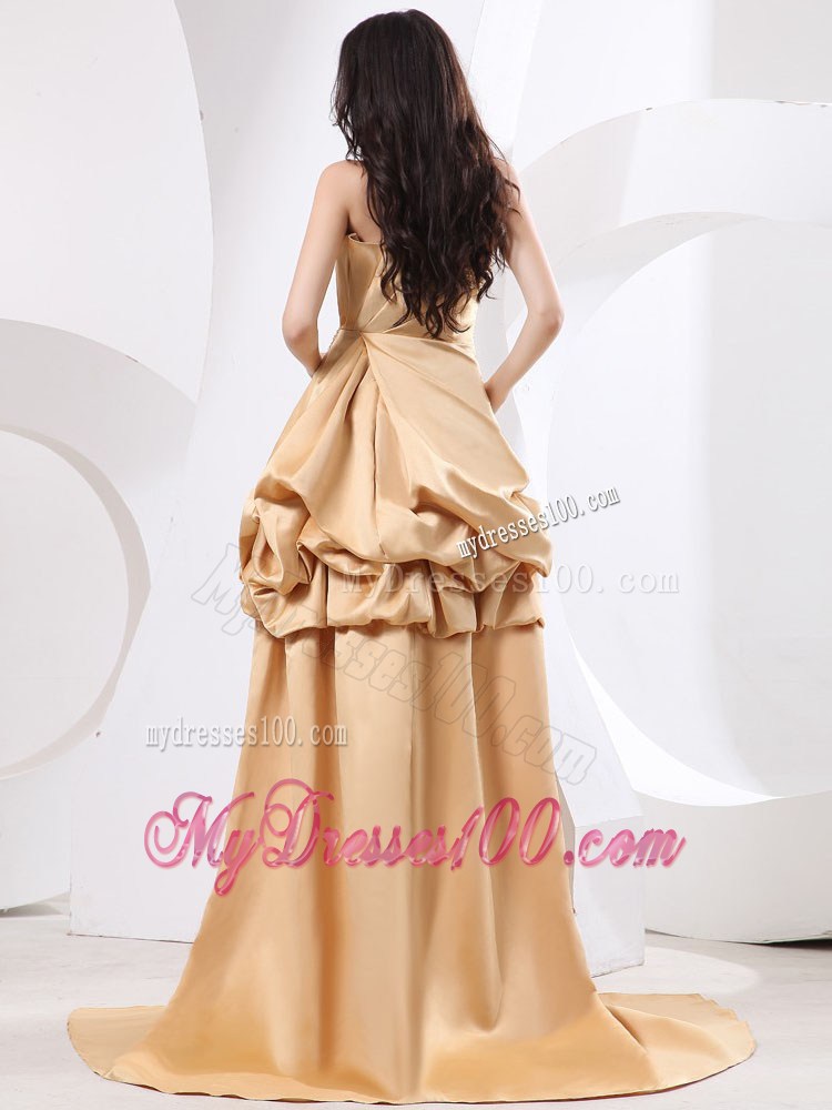 High-low Prom Dress With Beading Pick-ups and Brush Trian