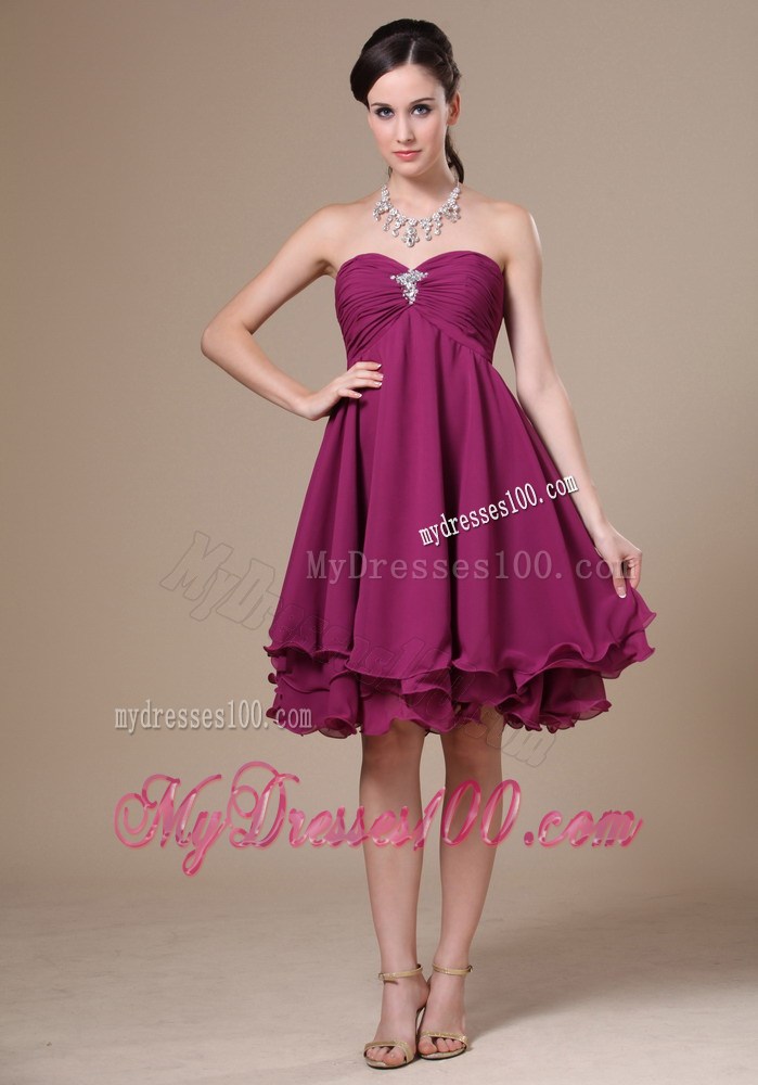 Fuchsia Prom Dress With Sweetheart Knee-length Beaded Decorate