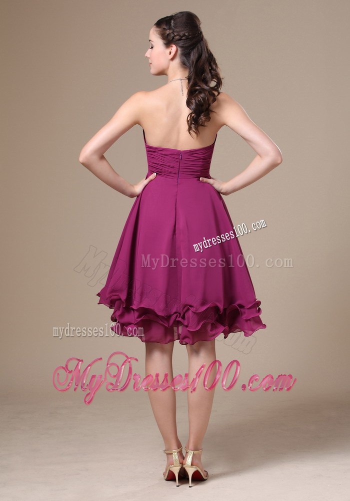 Fuchsia Prom Dress With Sweetheart Knee-length Beaded Decorate