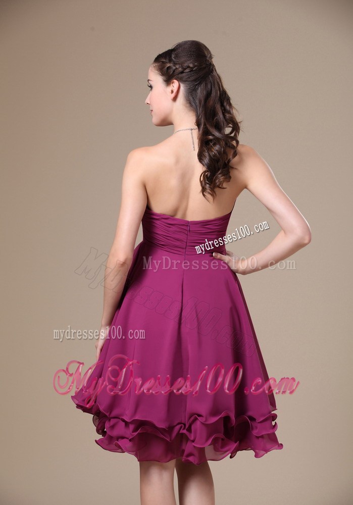 Fuchsia Prom Dress With Sweetheart Knee-length Beaded Decorate
