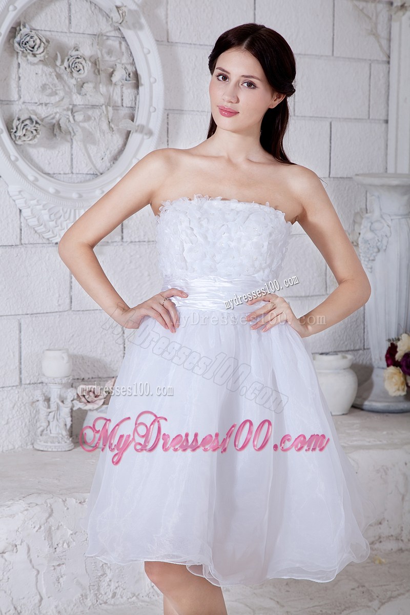 White Strapless Short 2013 Prom Dress Appliques Mini-length