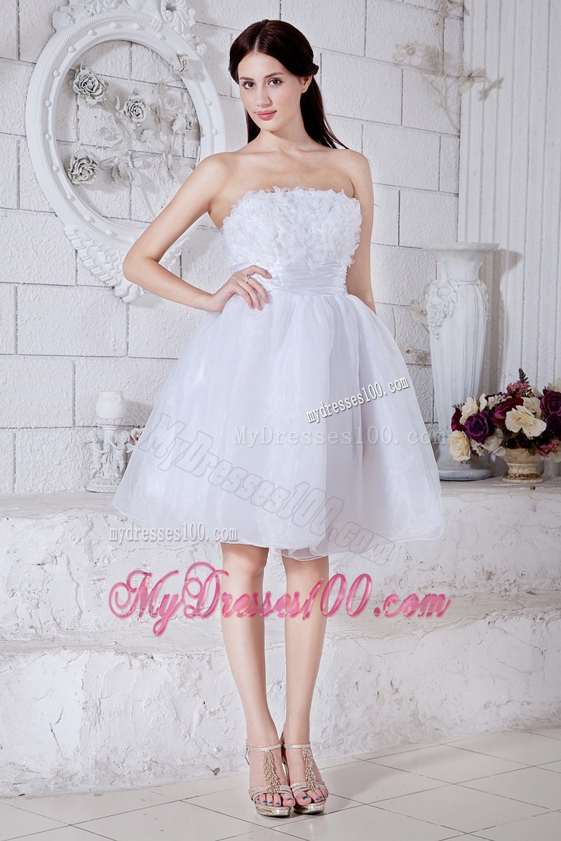 White Strapless Short 2013 Prom Dress Appliques Mini-length