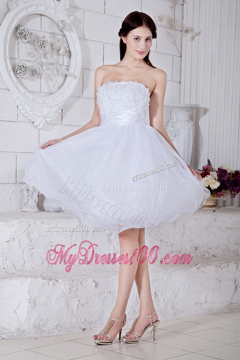 White Strapless Short 2013 Prom Dress Appliques Mini-length